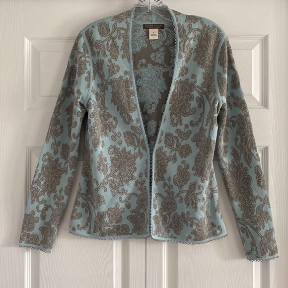 Sigrid Olsen Collection Aqua and Taupe Silk Blend Sweater Set - Size Medium - Picture 3 of 16